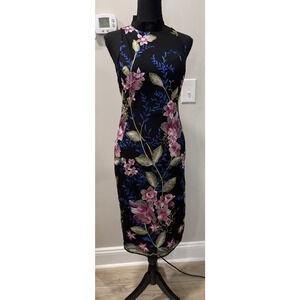 Whimsigoth Cottagecore Nicole Miller New York Embroidered Floral Dress Black 2